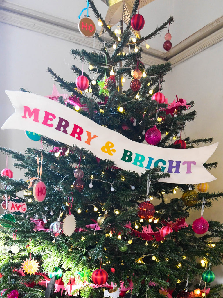 merry and bright christmas tree sash