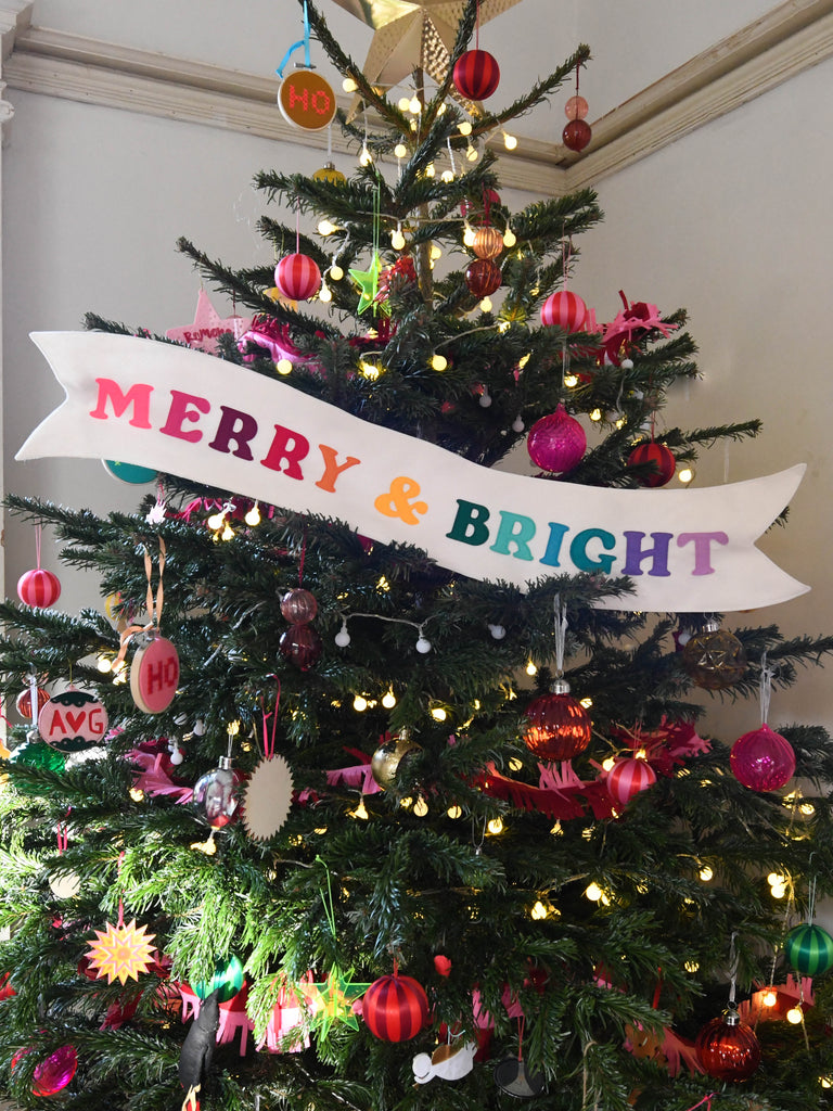 merry and bright christmas tree banner